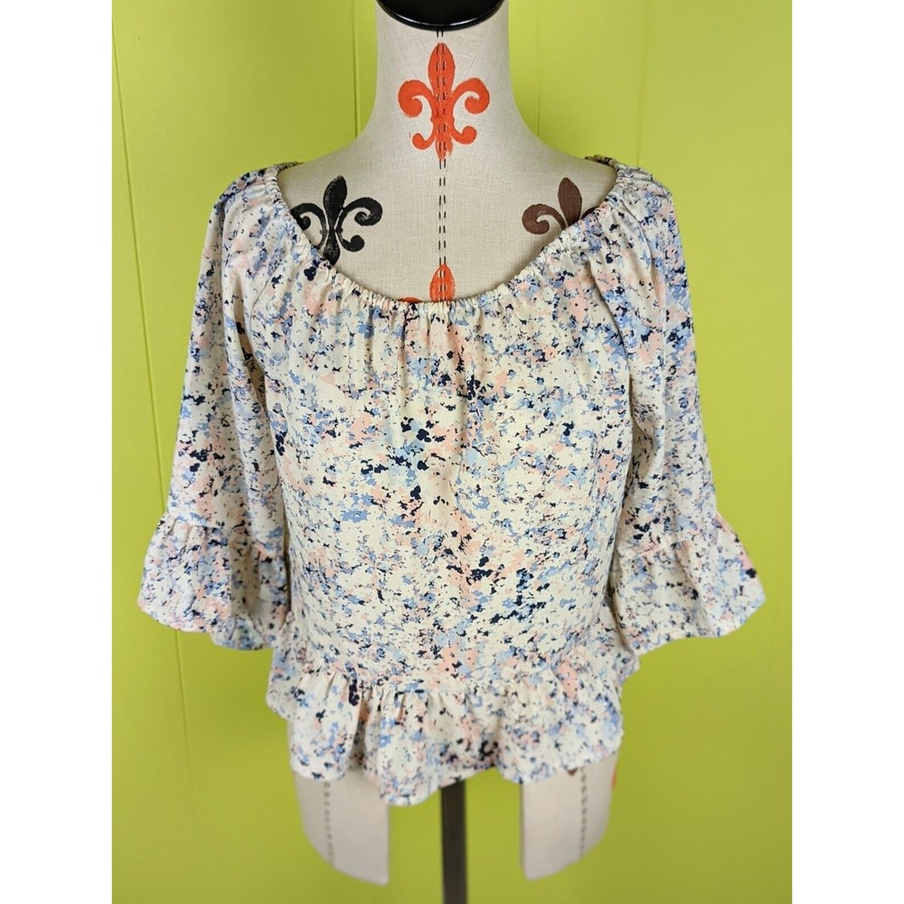 Anthropologie Sanctuary Size S Julia Pastel Off the Shoulder Floral Ruffle Top